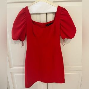 French Connection/ tight red dress with puffy sleeves